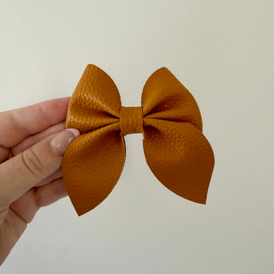 Caramel Statement Bow | Handmade Leatherette Baby Hair Bow Australia | Neutral Boutique Hair Clip